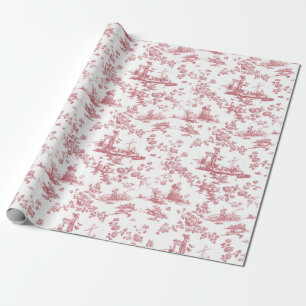 Vintage Engelsk Blommigt Toile de Jouy-Rosa Presentpapper