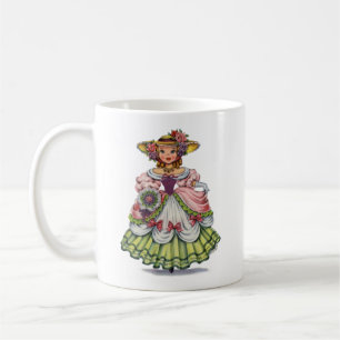 Vintage engelsk flicka i elizabethansk klänning kaffemugg