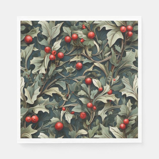 Vintage engelsk julholberry botanisk  pappersservett (Framsidan)