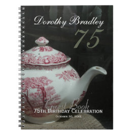 Vintage Engelsk Tekanna 75:e Birthday Guest Bok Anteckningsbok
