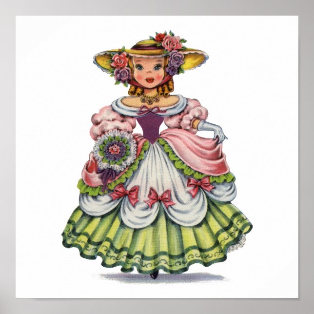 Vintage Engelska tjejen i Elizabeth Dress Poster (Framsidan)