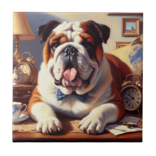 Vintage English Bulldog Illustration Kakelplatta