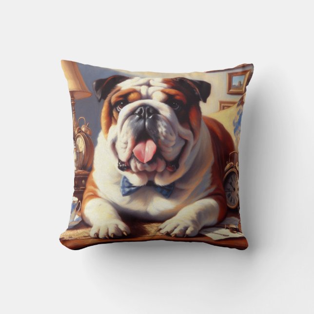 Vintage English Bulldog Illustration Kudde (Framsida)