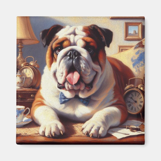 Vintage English Bulldog Illustration Magnet (Framsidan)
