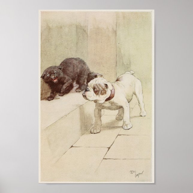 Vintage English Bulldog Illustration Poster (Framsidan)