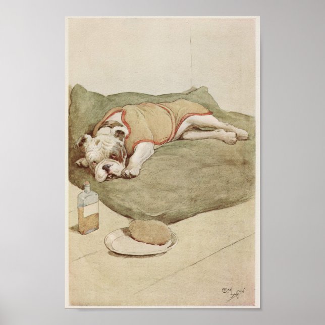 Vintage English Bulldog Illustration Poster (Framsidan)