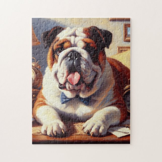 Vintage English Bulldog Illustration Pussel (Vertikal)