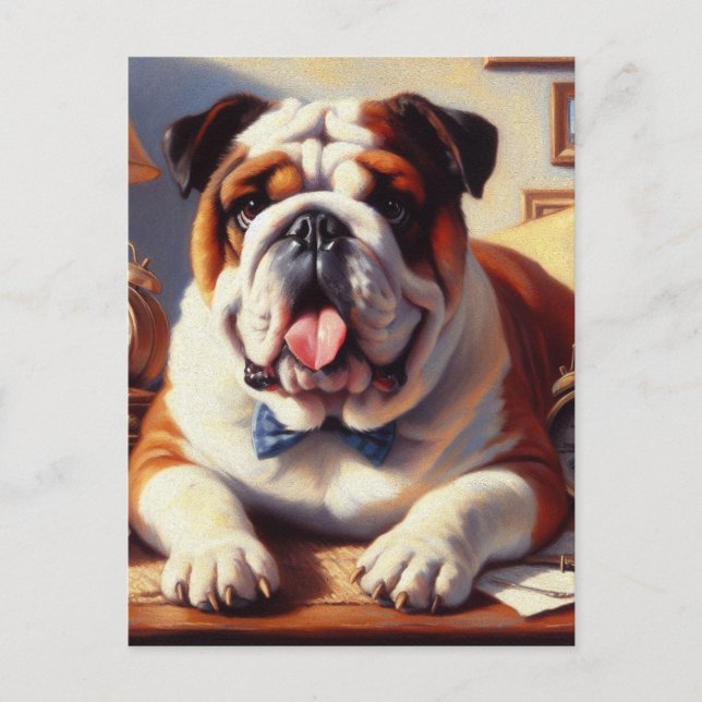 Vintage English Bulldog Illustration Vykort (Framsida)