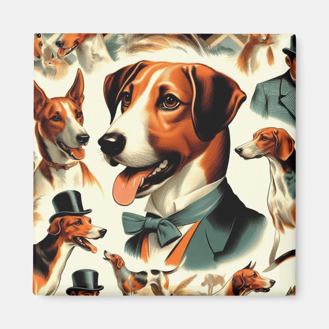 Vintage English Foxhound Illustration Magnet (Framsidan)