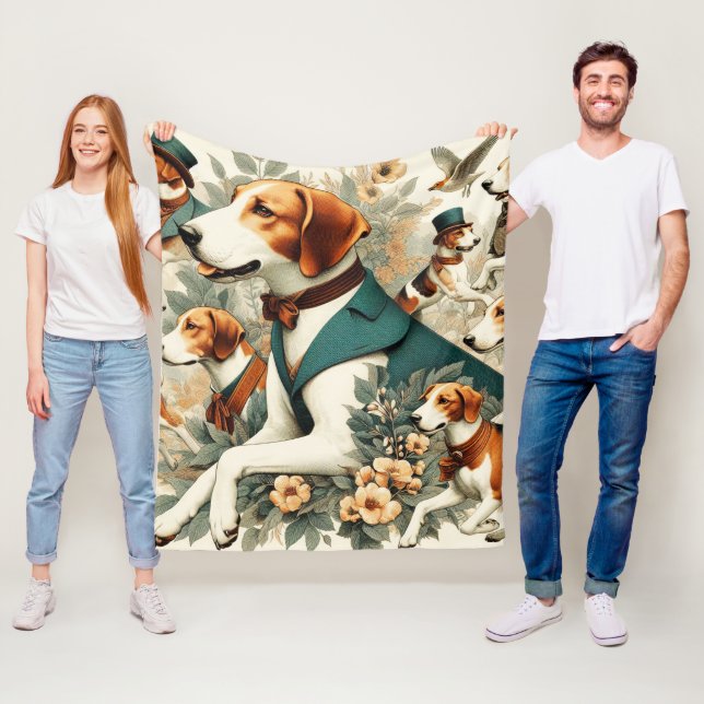 Vintage English Foxhound Seamless Illustration Fleecefilt (På plats)
