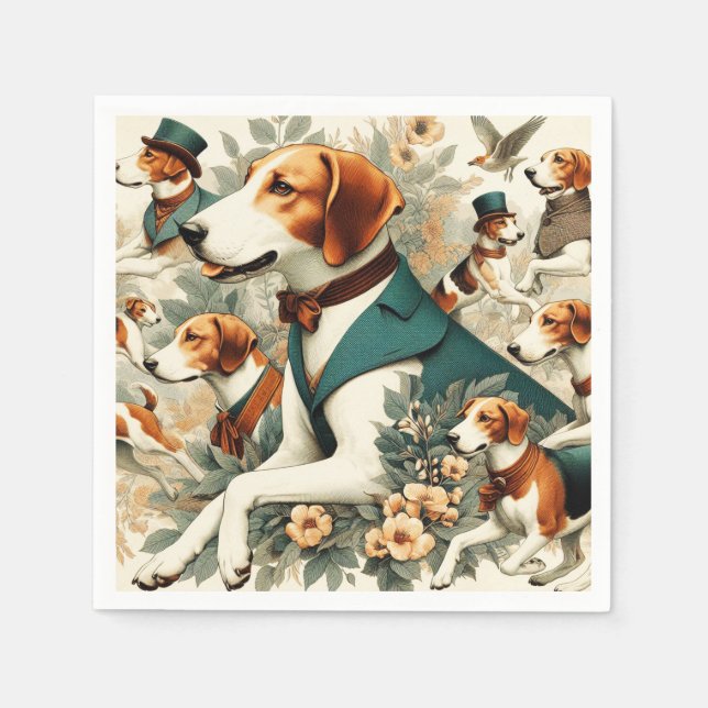 Vintage English Foxhound Seamless Illustration Pappersservett (Framsidan)