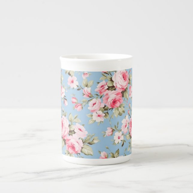 Vintage English rosa ros Benporslin Mugg (Framsidan)