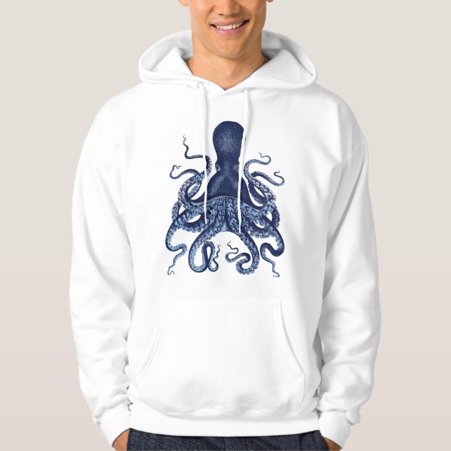 Vintage engrav, Octopus, Kraken, Nautisk Hoodie (Framsida)