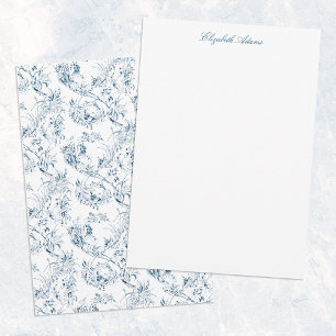 Vintage Engraved Fransk Blommigt Fantasy Toile-Blu Anteckningskort