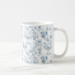 Vintage Engraved Fransk Blommigt Fantasy Toile-Blu Kaffemugg