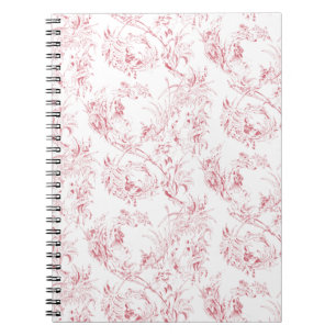Vintage Engraved Fransk Blommigt Fantasy Toile-Ros Anteckningsbok