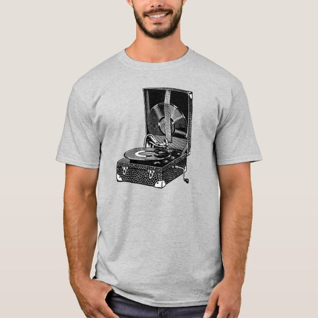 Vintage Engraved Gramophone T- Shirt T (Framsida)