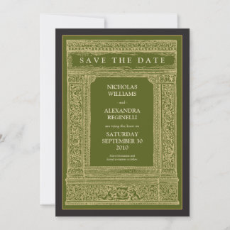 Vintage Engraved Ram Save the Date (oliver/guld) Spara Datumet