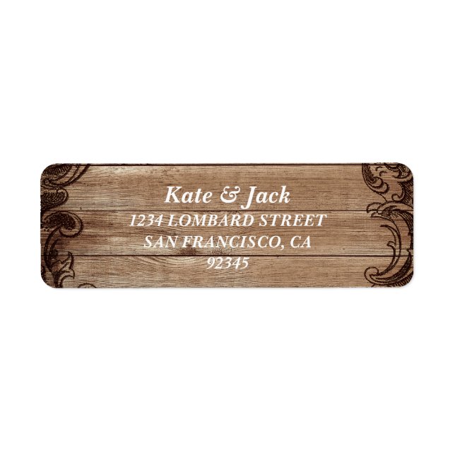 Vintage Engraved Wood Returadress Etikett (Framsidan)