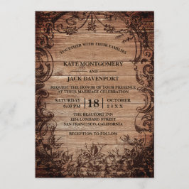 Vintage Engraved Wood Rustic Bröllop Inbjudningar