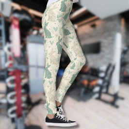 Vintage Enkla Kanin Siluetter Hjärtmönster Leggings