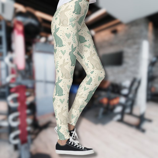 Vintage Enkla Kanin Siluetter Hjärtmönster Leggings (Skapare uppladdad)