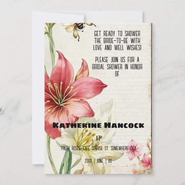 Vintage Ephemera Amaryllis Möhippa Inbjudningar (Framsida)