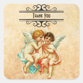 Vintage Ephemera Angel Cherubs Illustration Fyrkantigt Klistermärke