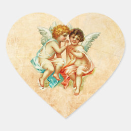 Vintage Ephemera Angel Cherubs Illustration Hjärtformat Klistermärke
