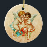 Vintage Ephemera Angel Cherubs Illustration Julgransprydnad Keramik<br><div class="desc">Ornament med ett par söta små änglar körubim med mjukt vitt vingar och klätt i missfärgade kläder. En viskar i andra örat. Ställ in på en gammaldags vintage tittar bakgrund.</div>