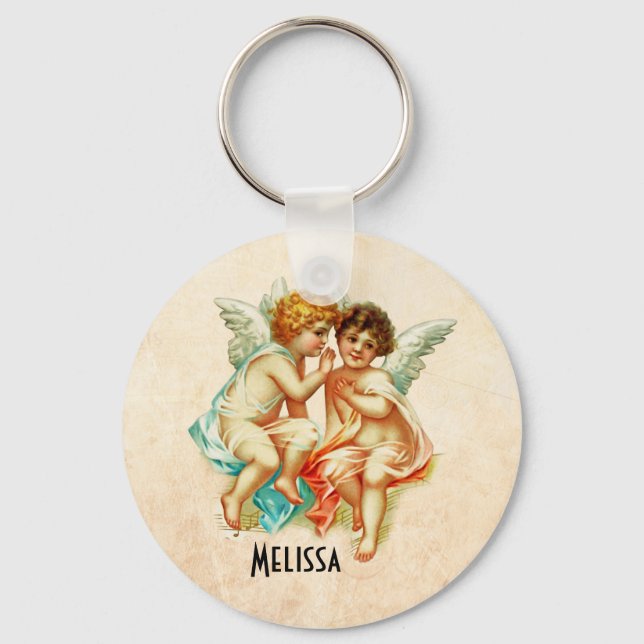 Vintage Ephemera Angel Cherubs Illustration Nyckelring (Framsida)