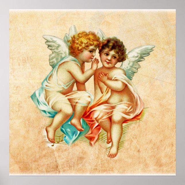 Vintage Ephemera Angel Cherubs Illustration Poster (Framsidan)