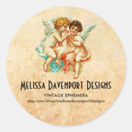 Vintage Ephemera Angel Cherubs Illustration Runt Klistermärke