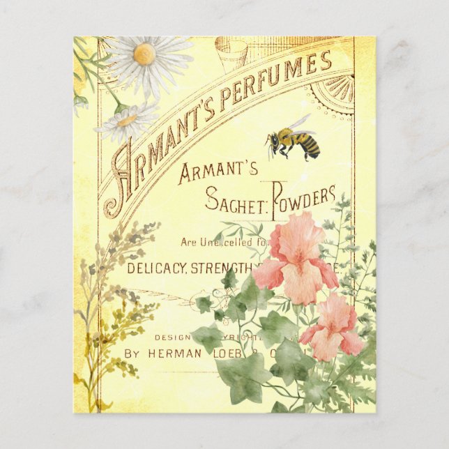 Vintage Ephemera Blommigt Bee Scrapbook Papper (Framsida)