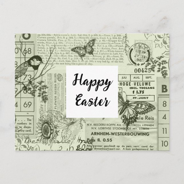 Vintage Ephemera Collage Påsk vykort (Framsida)