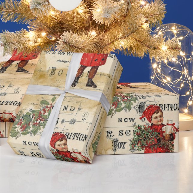 Vintage Ephemera Cute Kid jul Ad Poster Presentpapper (Helgdagar)