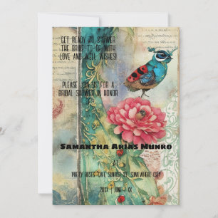Vintage Ephemera Fantasy Bird Möhippa Inbjudningar