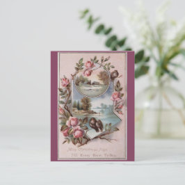 Vintage Ephemera jul Birds Landskap Blommigt Helg Vykort
