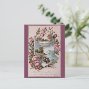 Vintage Ephemera jul Birds Landskap Blommigt Helg Vykort