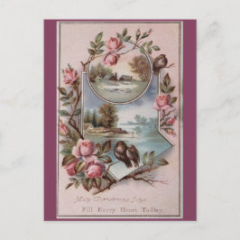 Vintage Ephemera jul Birds Landskap Blommigt Helg Vykort