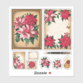 Vintage Ephemera jul Poinsettia Stickers Klistermärken