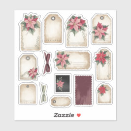 Vintage Ephemera Poinsettia Festive Sticker Lakan Klistermärken