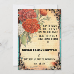 Vintage Ephemera Red Carnations Möhippa Inbjudningar