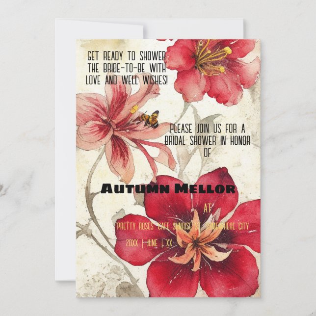 Vintage Ephemera Red Lillies Möhippa Inbjudningar (Framsida)