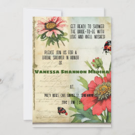 Vintage Ephemera Red Zinnias Möhippa Inbjudningar