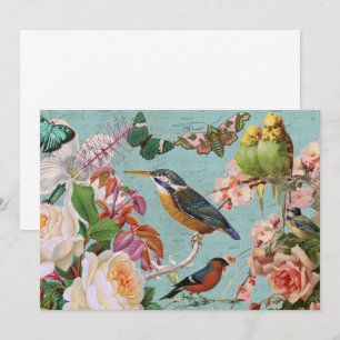 Vintage Ephemera Ro Butterflies & Birds Collage Kort