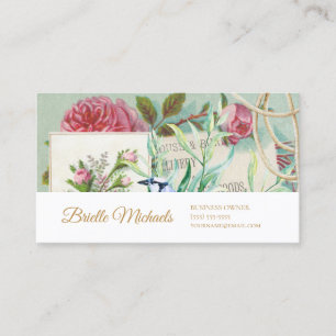 Vintage Ephemera Rosa ros med Guld-skript Visitkort