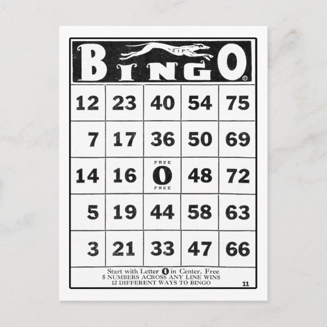 Vintage Ephemera | Vintage Bingo-kort Vykort (Framsida)