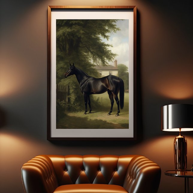 Vintage Equestrian Black Hunter Horse Painting Poster (Skapare uppladdad)