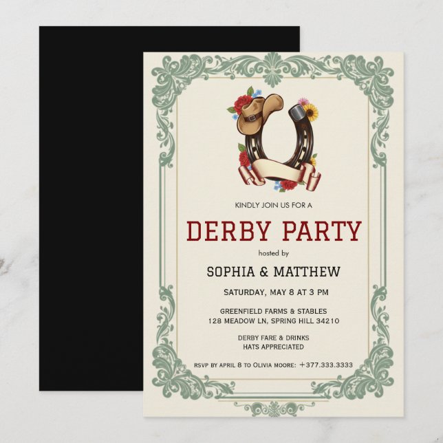 Vintage Equestrian Derby Party Invitation Race  Inbjudningar (Fram/baksida)